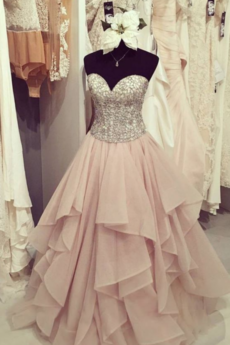  Blush Pink Prom Dresses,sweet heart Ball Gown Prom Dress,beadding Prom Dress,Simple Evening Gowns,Cheap Party Dress,Elegant Prom Dresses,Formal Gowns For Teens