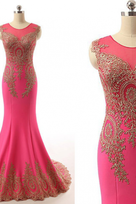 Lace Gold And Pink Mermaid Chiffon Long Prom Dress