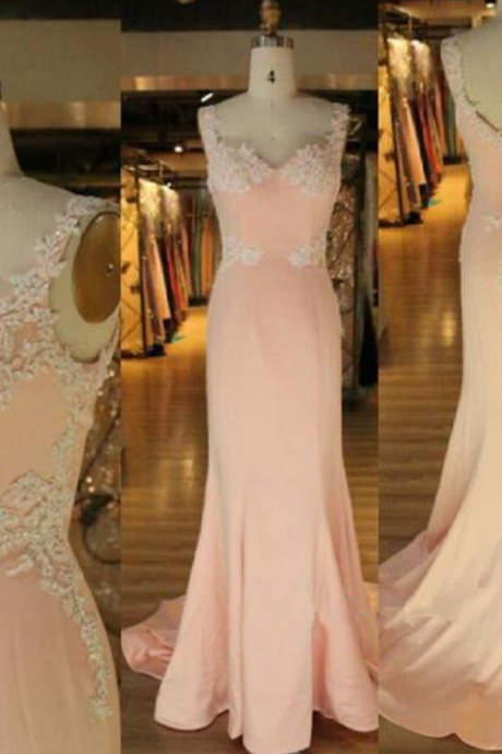 Prom Dress, Prom Dress,modest Prom Dresses,pink Sweetheart Prom Dress,mermaid Prom Dress,evening Dress,straps Prom Dress,lace Applique Prom