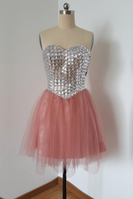 Homecoming Dresses, Graduation Dresses, Mini Party Dress, 2017 Homecoming Dresses Beaded, Short Prom Dresses, Dirty Pink Prom Dresses, Tulle