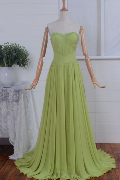Prom Dresses, Prom Dresses With Beadings, Chiffon Ruffled Prom Dresses, Strapless Prom Dresses, Sage Green Prom Dresses, Long Prom Dresses, 2017