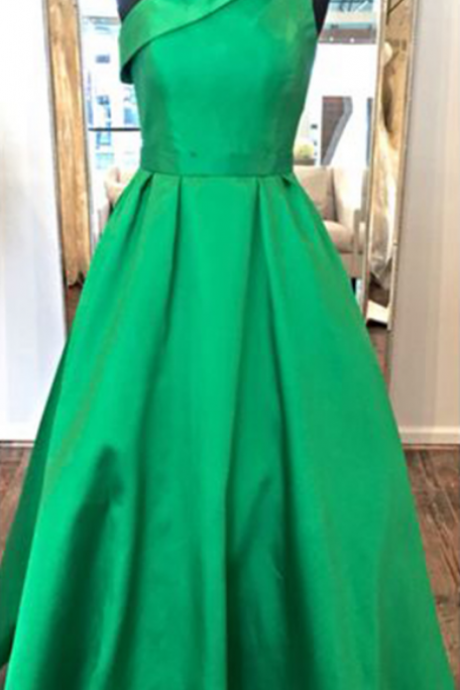 Prom Dresses, Prom Dresses With Bow, Satin Prom Dresses, One Shoulder Prom Dresses, Green Prom Dresses, Long Prom Dresses, 2017 Prom Dresses,
