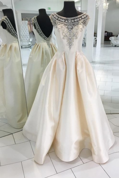 V Back Prom Dresses,crystal Beaded Party Dress,long Formal Dress