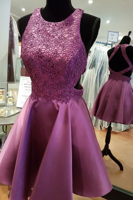 Sexy Open Back Halter Purple Homecoming Dress,short Prom Gown, Homecoming Dress,short Homecoming Dress