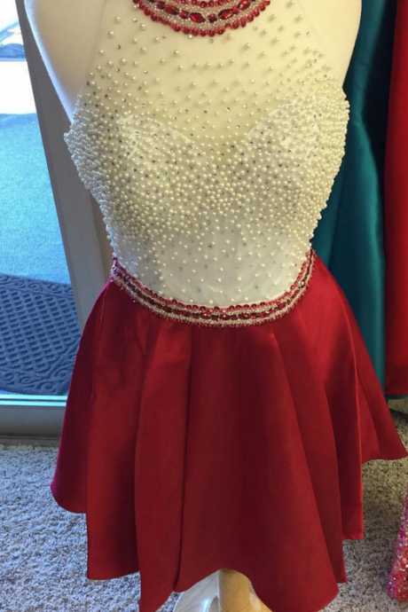 Pearl Beaded Homecoming Dress,satin Dress,short Prom Dresses 2018,burgundy Homecoming Dress