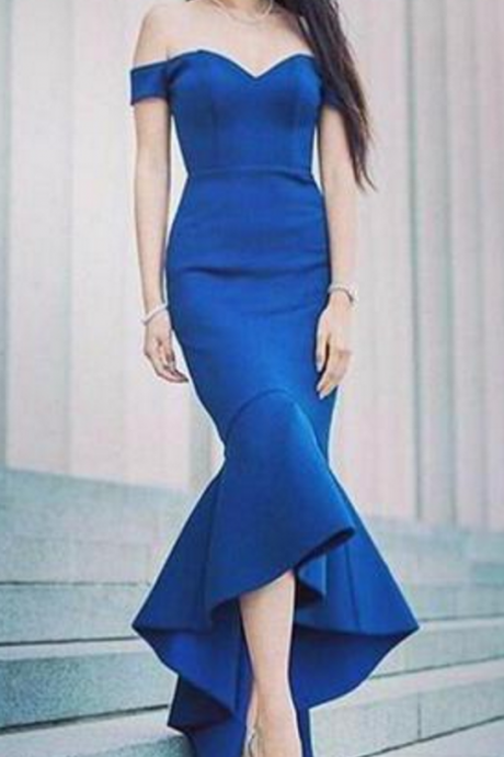 Custom Made Royal Blue Off-the-shoulder Mermaid Sweetheart Formal Long Evening Dress, Prom Dresses, Wedding Gowns