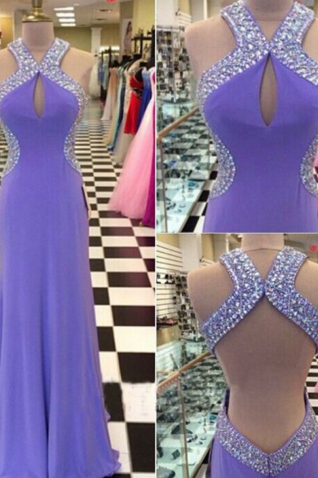 Prom Dresses A-line Lavender Purple Halter Neck Sexy Backless Long Evening Gowns