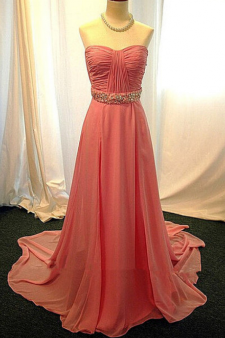 Simple Charming Chiffon A Line Sweep Train Formal Prom Dress With Beading,long Prom Gowns,evening Dress