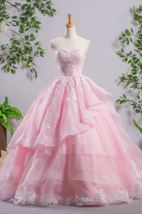  Sweetheart Pink A-line Lace Cheap Evening Prom Dresses, Sweet 16 Dresses