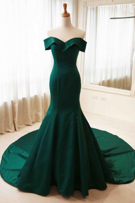 Dark Green Mermaid Prom Dress Off Shoulder Elegant Pageant Dress