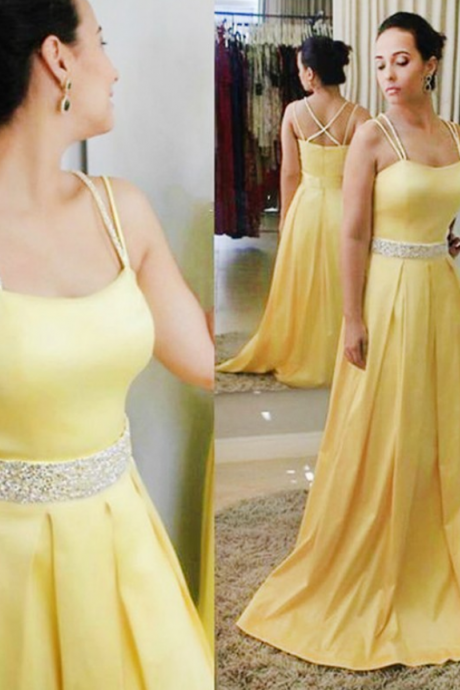 Elegant Straps Yellow Long Prom Dress Evening Dress