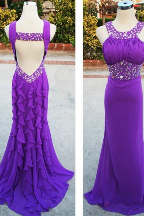  Purple Evening Dress,backless Prom Dress,long prom dress,Charming prom dress