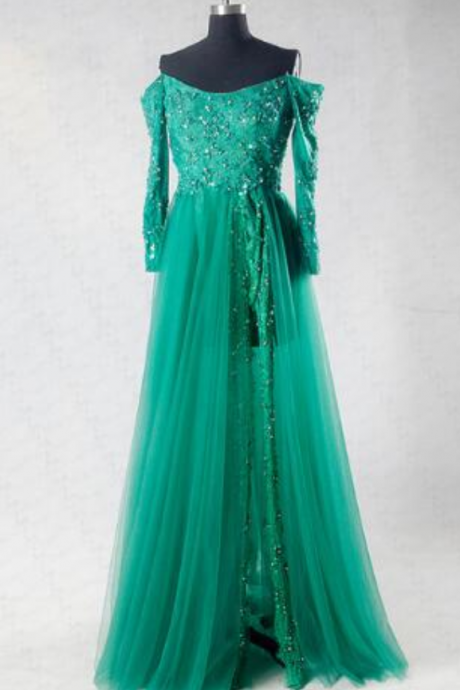 2018 Green A-line Elegant Lace Tulle Charming Prom Dress