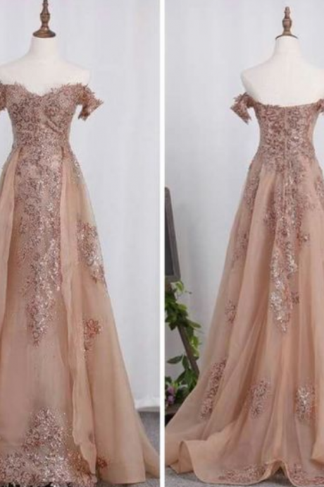 Long Tulle Prom Dress,lace Appliques Prom Gowns,court Train Evening Gowns, Prom Dress Prom Dresses