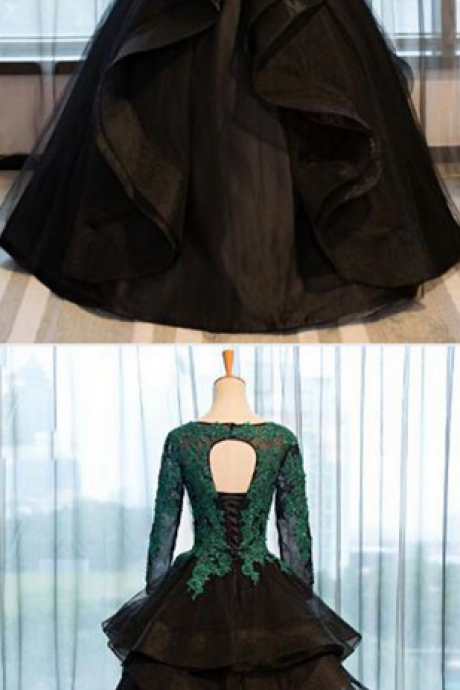 Deep Green Prom Dress,lace Long Evening Dress,ball Gown Prom Dress