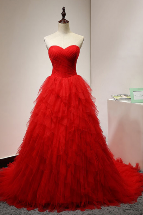 Red Sweetheart Layered Tulle Ball Gown, 2018 Style Fashion Evening Gowns ,evening Dress,custom Made