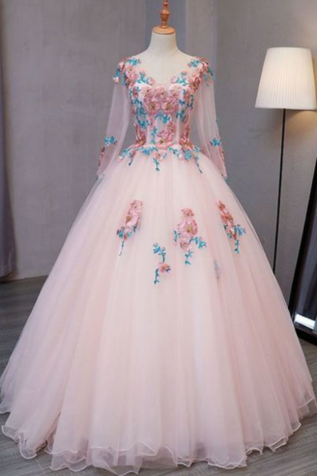 Blue Tulle V Neck Long Customize Prom Dress, Long Lace Evening Dress