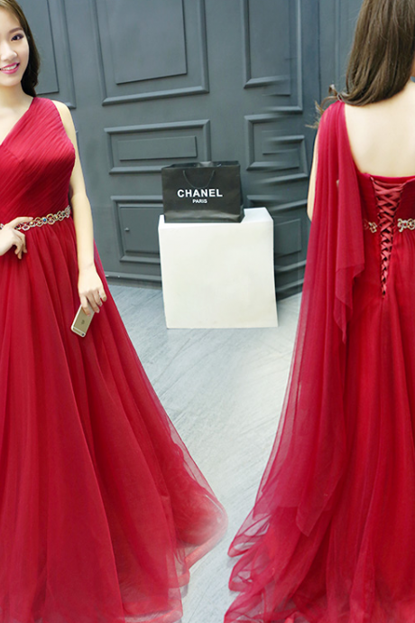  One Shoulder Red Prom Dress,A line Tulle Evening Dress,One Shoulder Party Dress