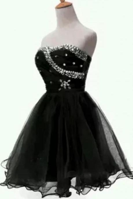 Elegant Black Short Prom Dresses, Black Organza Prom Dresses,black Homecomihng Dresses , Sexy Formal Homecoming Dresses,
