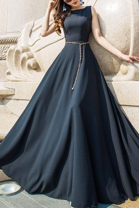 Black Round Neck Elegant Maxi Dress