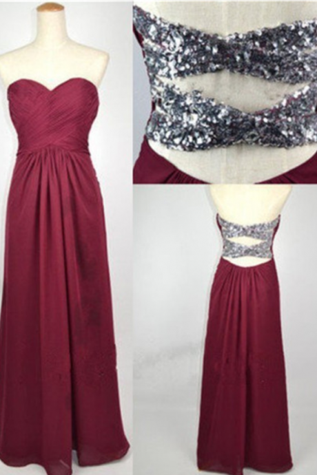 Strapless Sweetheart Ruched Chiffon A-line Floor-length Prom Dress, Evening Dress Featuring Crisscross Sequin Back