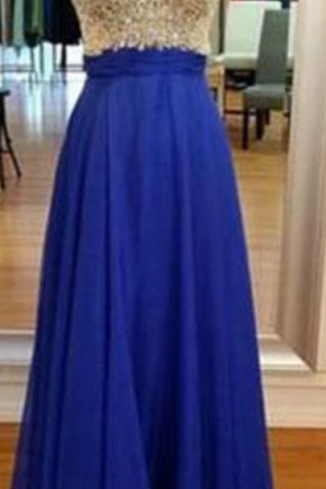 Off The Shoulder Royal Blue Open Back Beaded Custom Made Prom Dresses