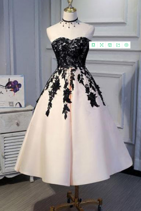Sweetheart Neck Champagne Satin Mid Length Prom Dress, Bridesmaid Dress