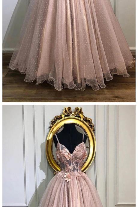 Pink Tulle Sweetheart Long Dress, Pink Customize Evening Dress