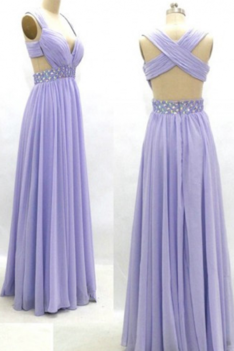 Lavender Prom Dress ,sweetheart Prm Gowns ,sexy Chiffon Dresses, Floor Length Long Prom Dress , Open Back Evening Dresses