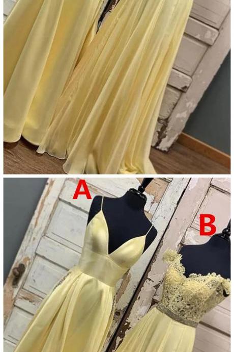 Cute Yellow Satin Long A Line Customize Prom Dress