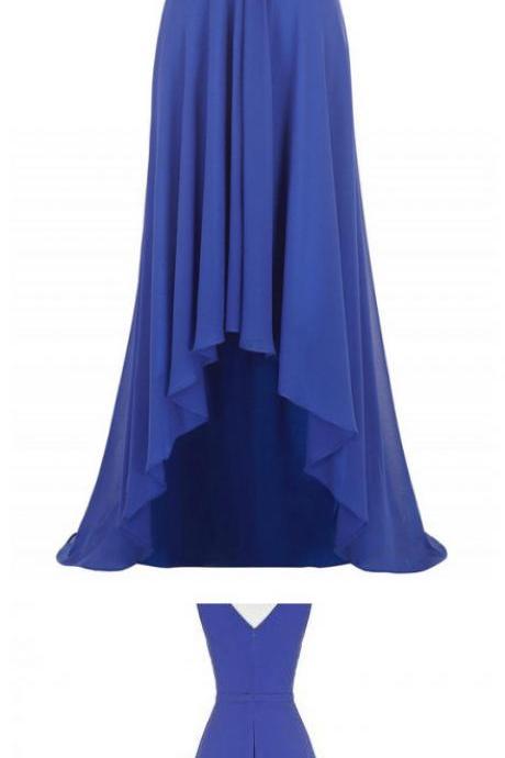 Chiffon High Low Sheath Pleated Prom Dress Featuring Plunge V Illusion Bodice With Beaded