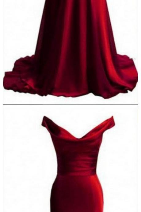  Prom Gown,Pretty Off Shoulder Burgundy Prom Dresses With Satin, Evening Gowns,Burgundy Formal Dresses