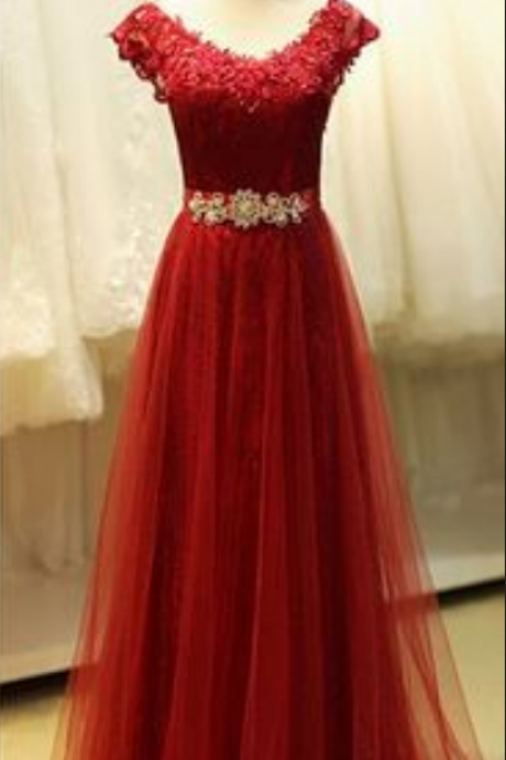 A-line Red Applique Prom Dress,evening Dress