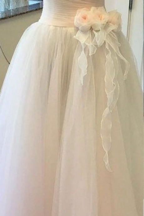 A-line Sweetheart Floor-length Tulle Wedding Dresses With Flowers