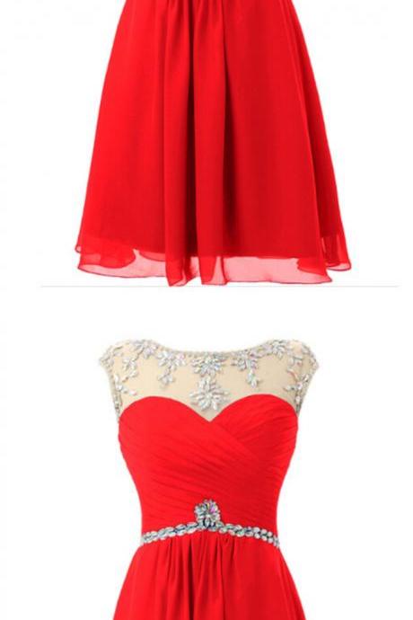 Red Bridesmaid Dress,Chiffon Short Prom Dress,Homecoming Dress