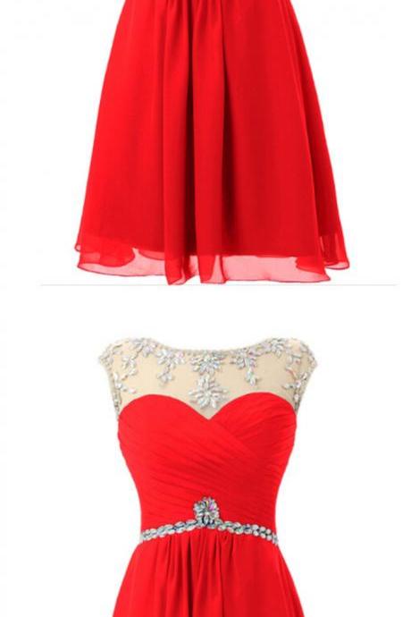 Red Bridesmaid Dress,chiffon Short Prom Dress,homecoming Dress