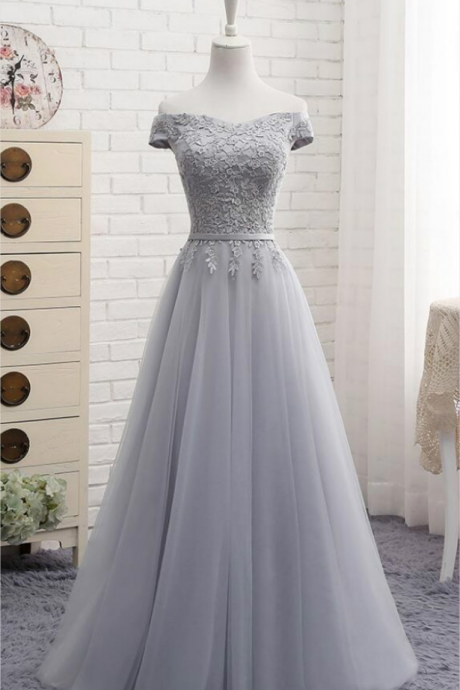 Lace Prom Dress,gray Tulle Prom Dresses,a Line Prom Dress, Long Prom Dresses, Evening Dress