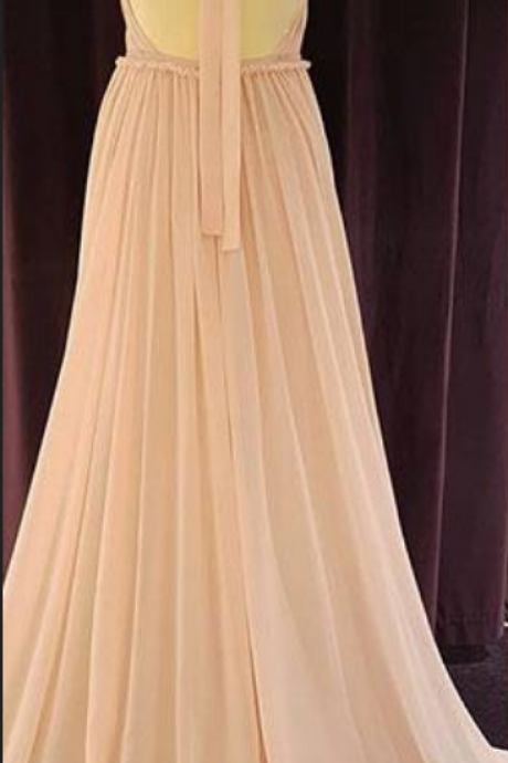 Chiffon Pleated High Halter Neck Floor Length A-line Evening Dress Featuring Open Back, Prom Dress