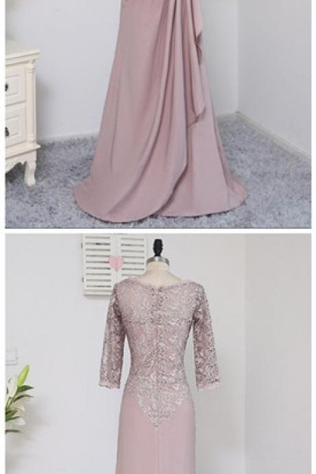 Plus Size Brown Mother Of The Bride Dresses A-line 3/4 Sleeves Chiffon Lace Wedding Party Dress Mother Dresses For Wedding