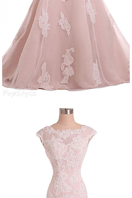 Custom Charming Pink Lace Wedding Dress, Appliques Beading Evening Dress, Sleeveless Prom Dress