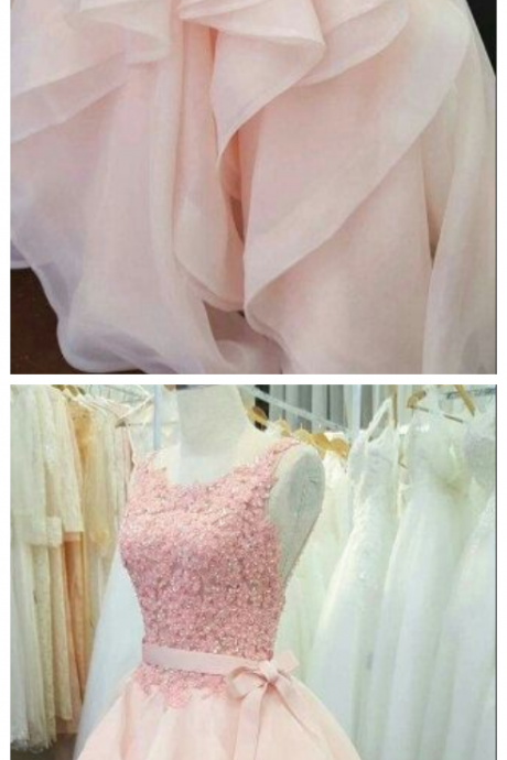 Custom Charming Pink Prom Dress,applique Beading Wedding Dress,pretty Spaghetti Straps Bridal Dress,prom Dress