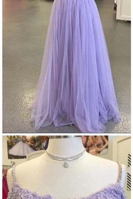 Light Purple Tulle Long Prom Dress,two-piece Lace Evening Dress,off The Shoulder Prom Party Gowns, Prom Dress, Affordable Prom Dress,custom Made