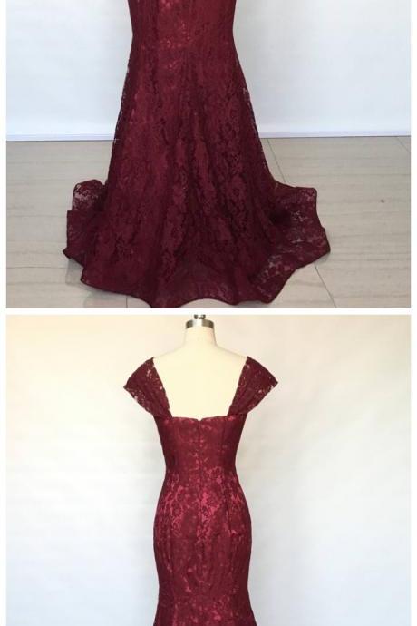 Mermaid Sweetheart Burgundy Lace Long Bridesmaid Dress