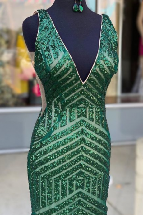 Tight Green Sequins Short Prom Dress,v Neck Party Dress