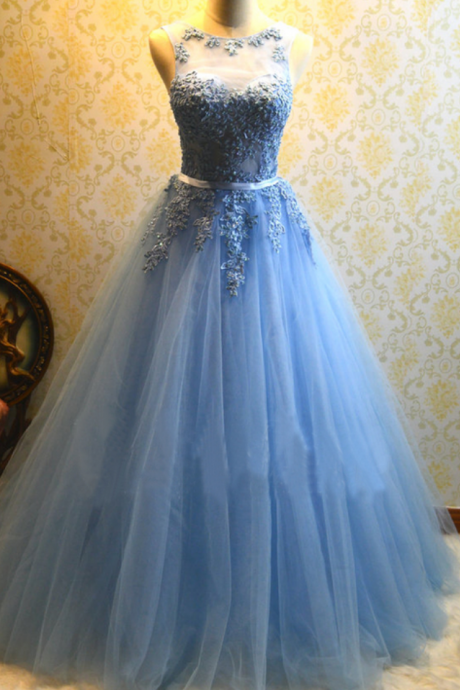 Prom Dress,tulle Appliques Prom Dress,long Quinceanera Dresses