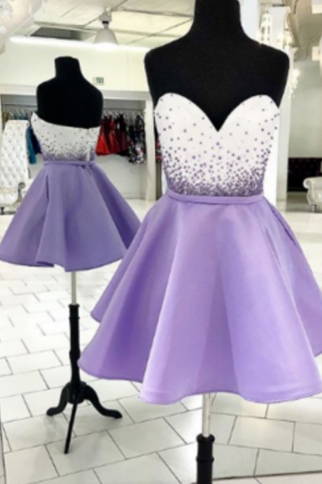 Cute Sweetheart Purple Satin Homecoming Dress