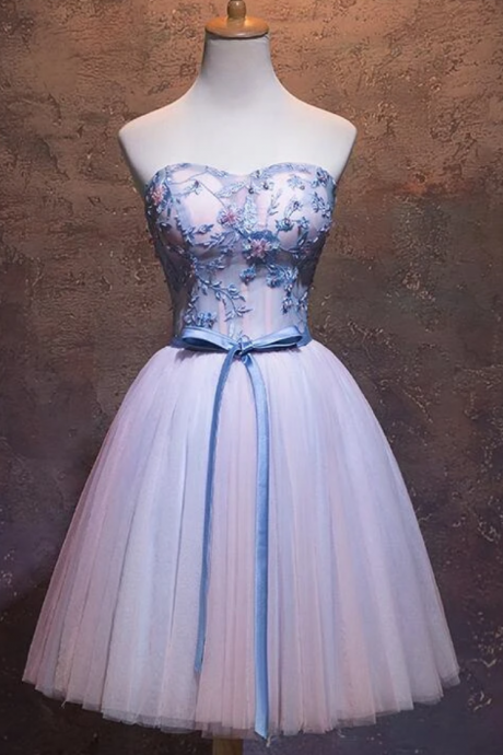 Tulle Sweetheart Formal Dress With Lace, Cute Short Homecoming Dress