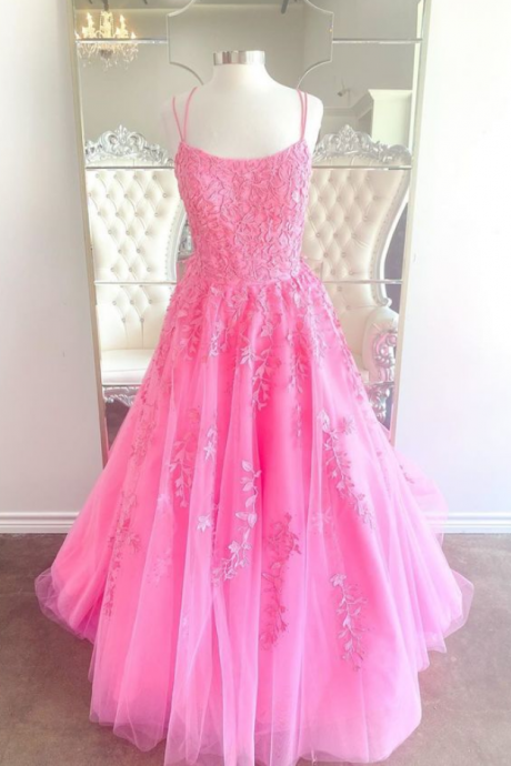 A-line Tulle And Lace Long Prom Dress