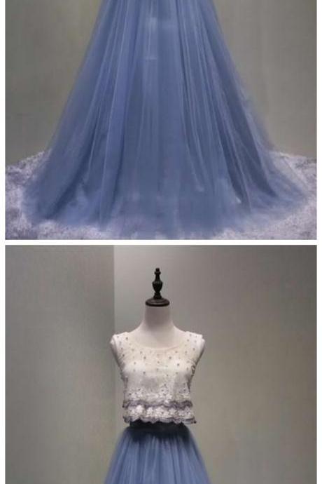 The Bride Beautiful Blue Skirt For A Long Time A - Ligne Night Party! Sleeveless Act The Role Of Formal Plancher Lace - Longueur Prom Party Robe
