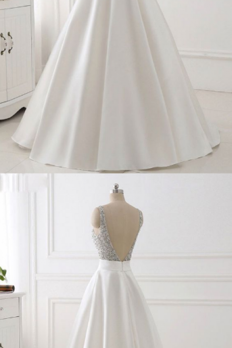 Charming White Prom Dress,deep V-neck Sexy Long Party Dress,sexy V-back Evening Gown, Dress